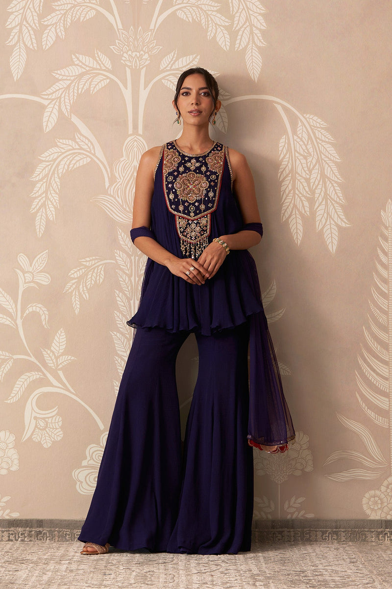 Aashita Creations Kurti Sharara voor dames, Palazzo set met gouden Aashita Creations Kurti Sharara voor dames, Palazzo set met gouden