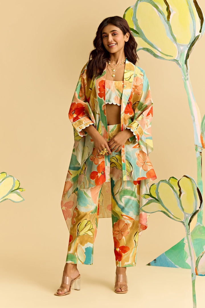 Floral Printed Cape Set-RTS