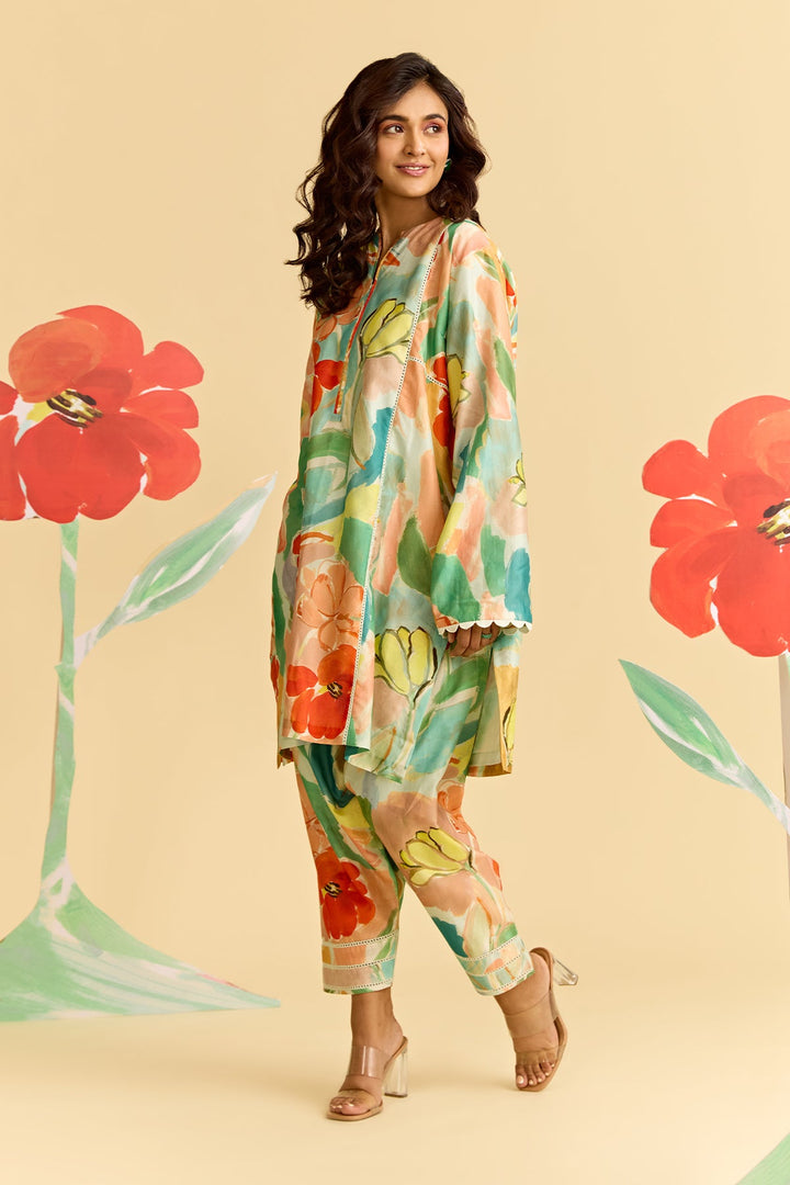 Floral Printed Chanderi Kurta Set-RTS