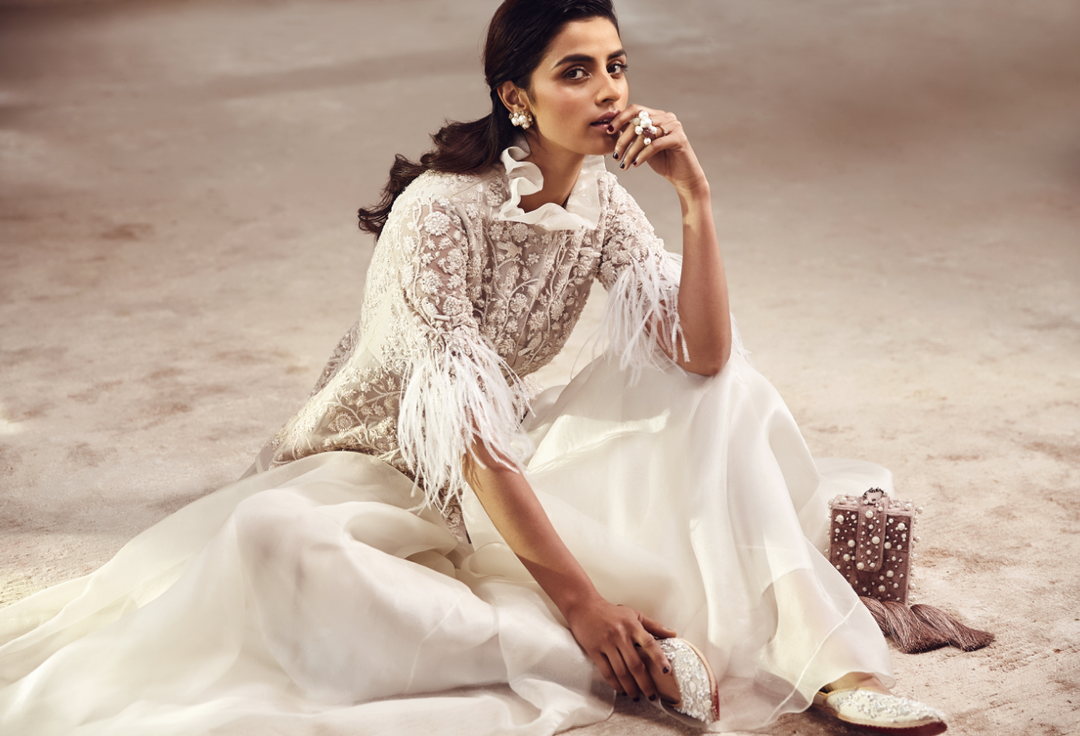 Embellished Peplum with Organza Sharara Trousers