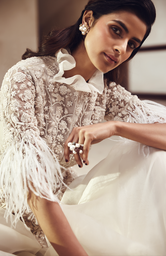 Embellished Peplum with Organza Sharara Trousers