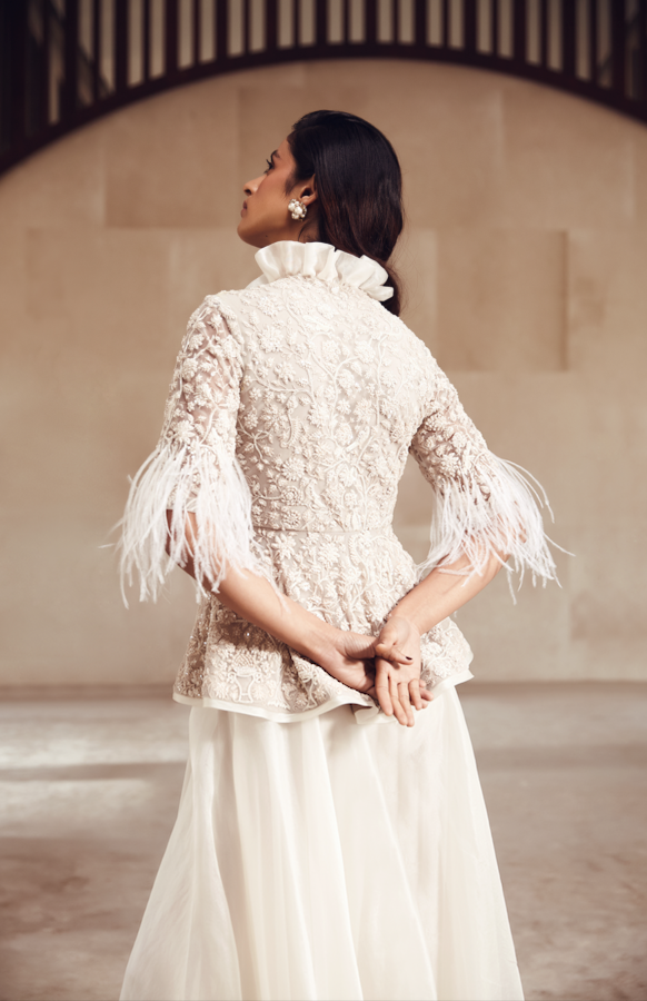 Embellished Peplum with Organza Sharara Trousers