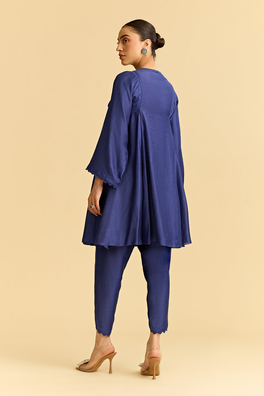Blue Silk Short Kurta With Tulip Pants