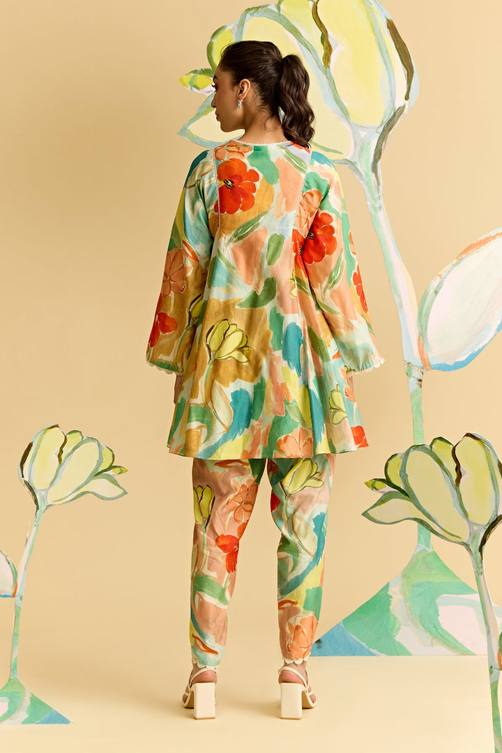 Floral Printed Flared Short Kurta Set-RTS