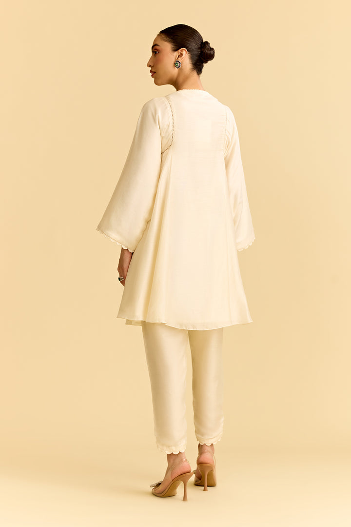 Ivory Silk Short Kurta With Tulip Pants