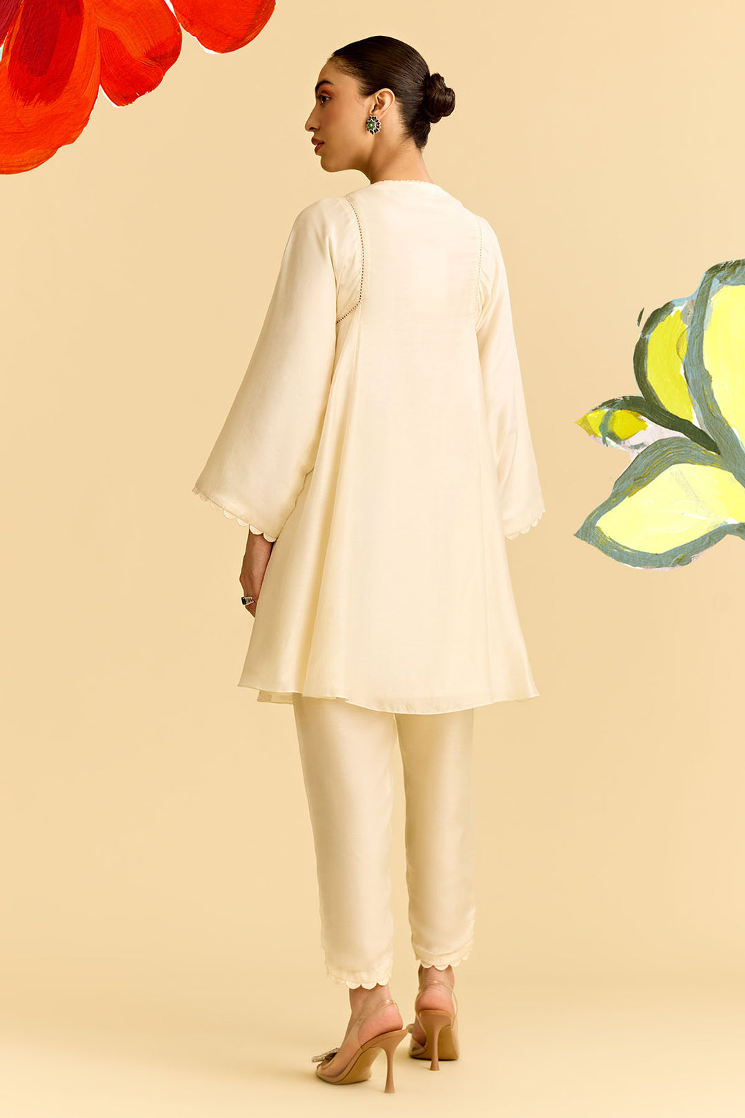 Ivory Silk Short Kurta With Tulip Pants