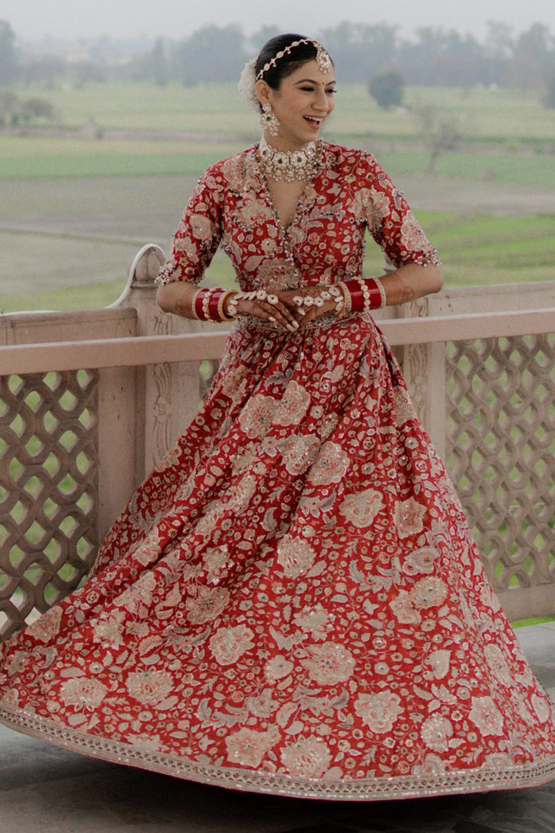 SWASTIKA IN STARLET LEHENGA SET