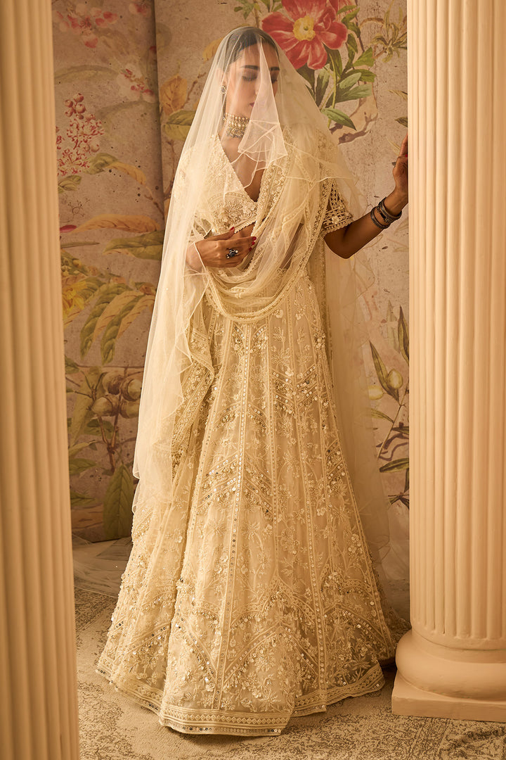 RM-Ivory Organza Heavy Embroidered Lehenga
