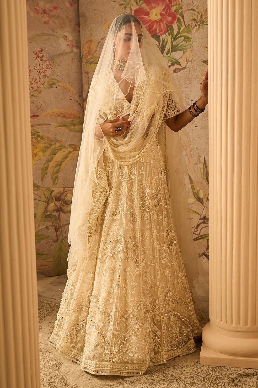 RM-Ivory Organza Heavy Embroidered Lehenga