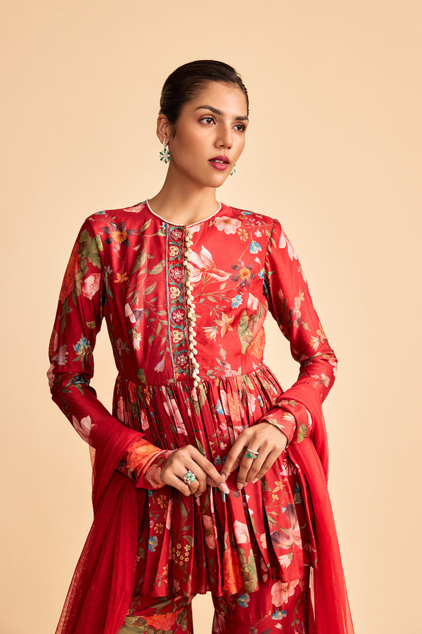 Surkhgul Peplum Set