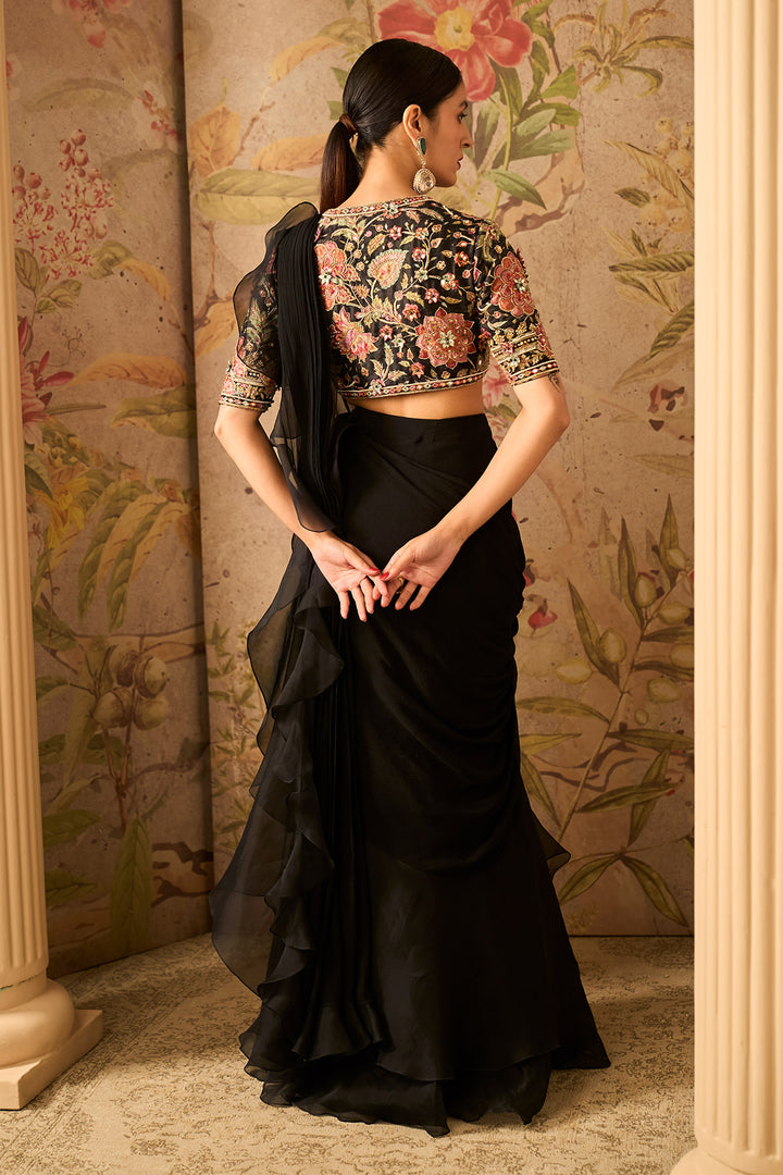 Ridhi-mehra-Black Raw Silk Embroidered-Saree