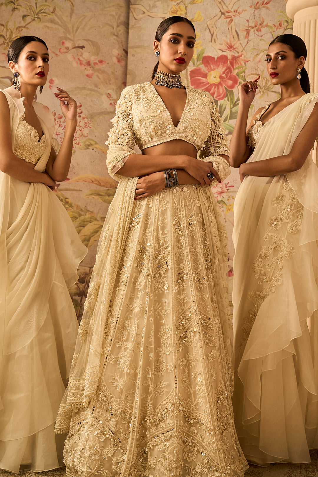 Ridhi-mehra-Ivory-Organza-Heavy Embroidered Lehenga