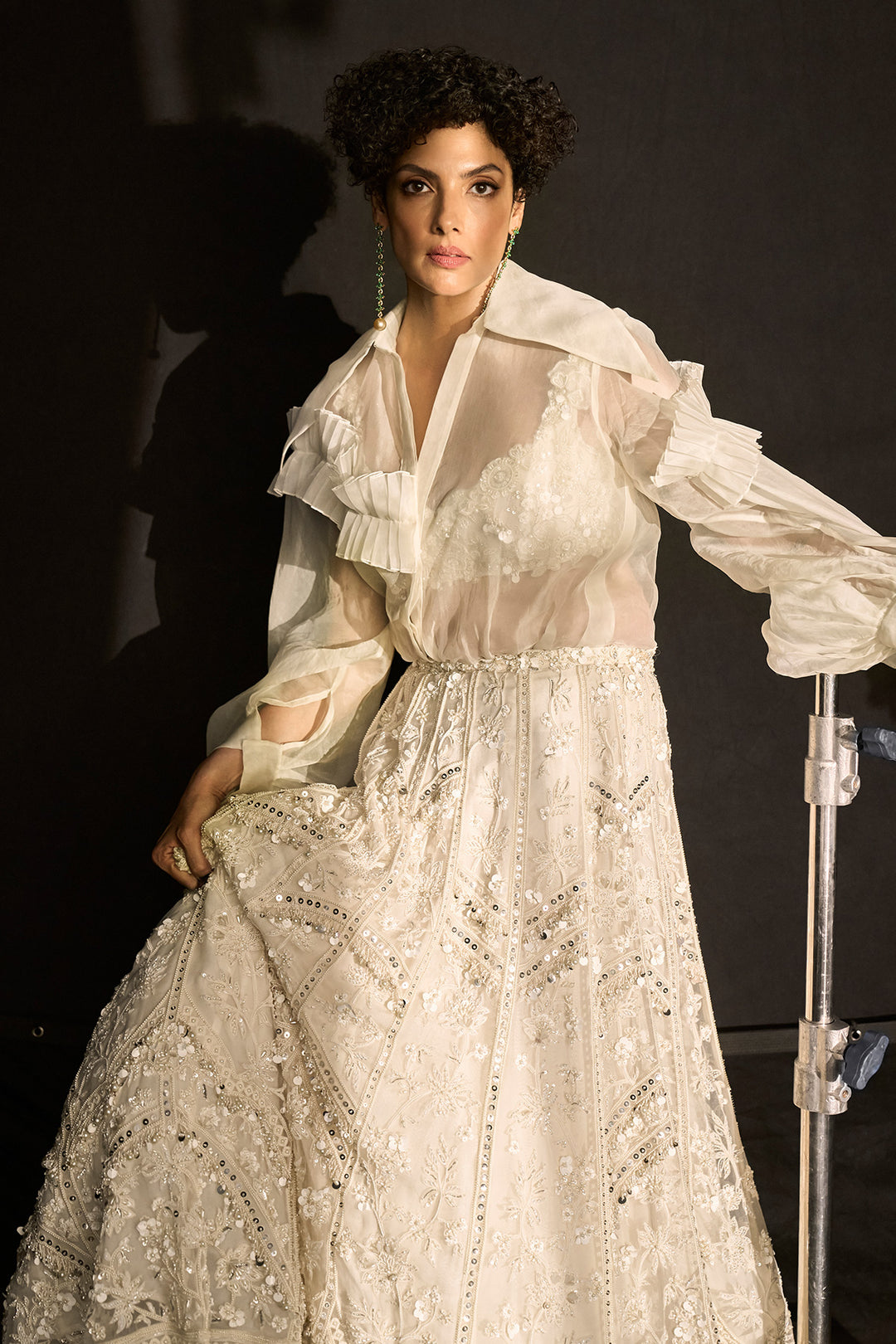 RidhiMehra-Ivory Net Embroidered Lehenga