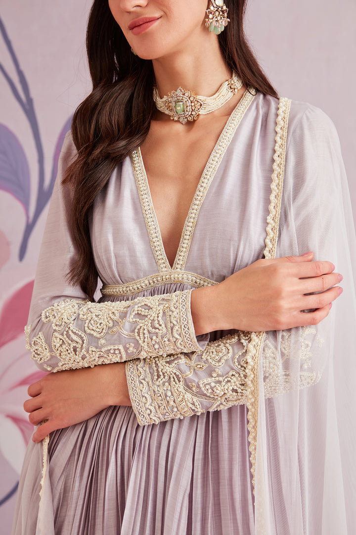 RIDHI-MEHRA-Embroidered silk short Anarkali and embroidered garara