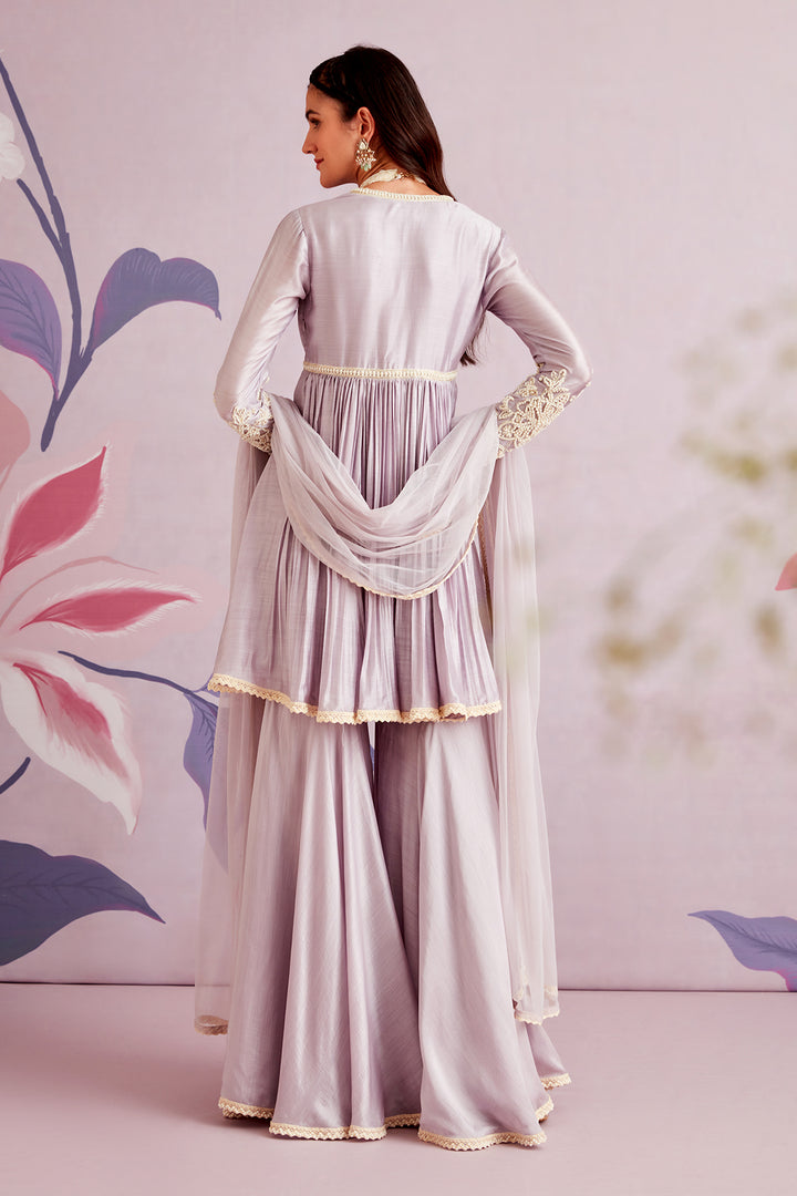 RIDHI-MEHRA-Embroidered silk short Anarkali and embroidered garara