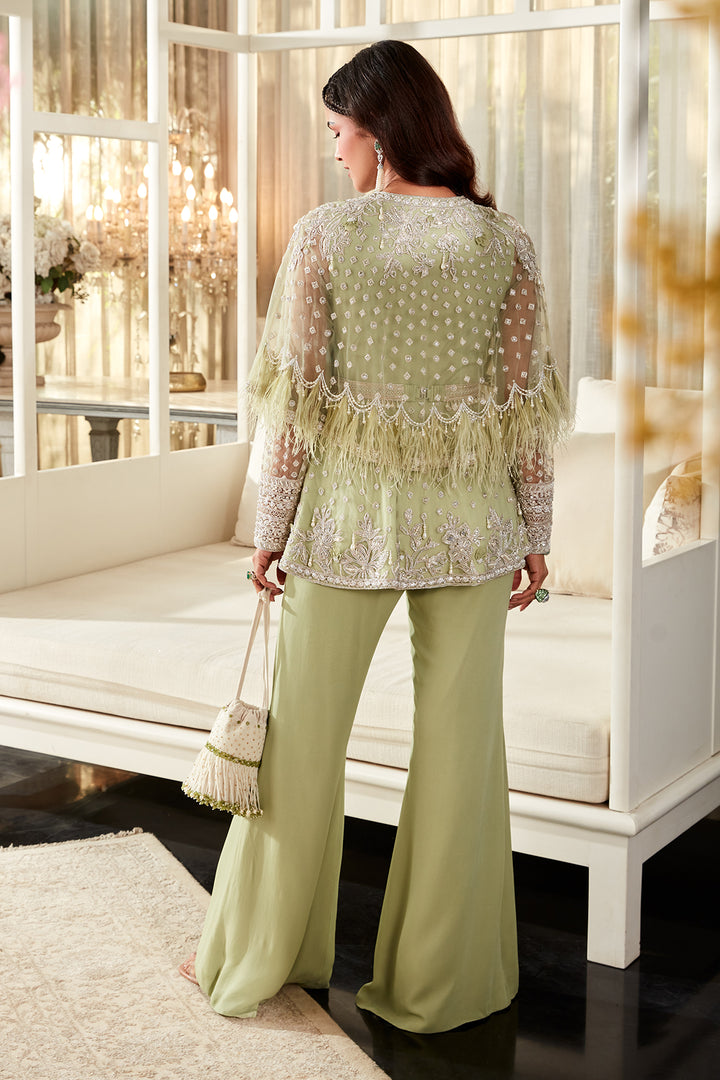 RIDHI_MEHRA_Embroidered net cape peplum and georgette pants paired with belt