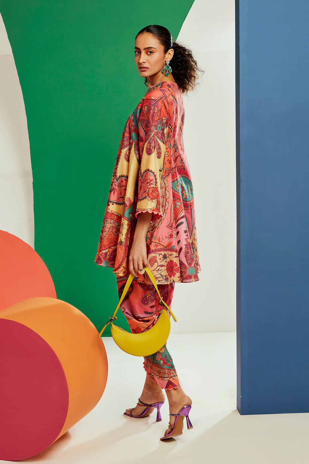 RIDHI_mEHRA_Multicoloured_printed chanderi flared short kurta with tulip pants.