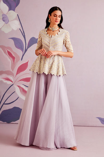 Yellow Color Net Peplum Style Embroidered Sharara Pakistani Suit |  IndiAttire