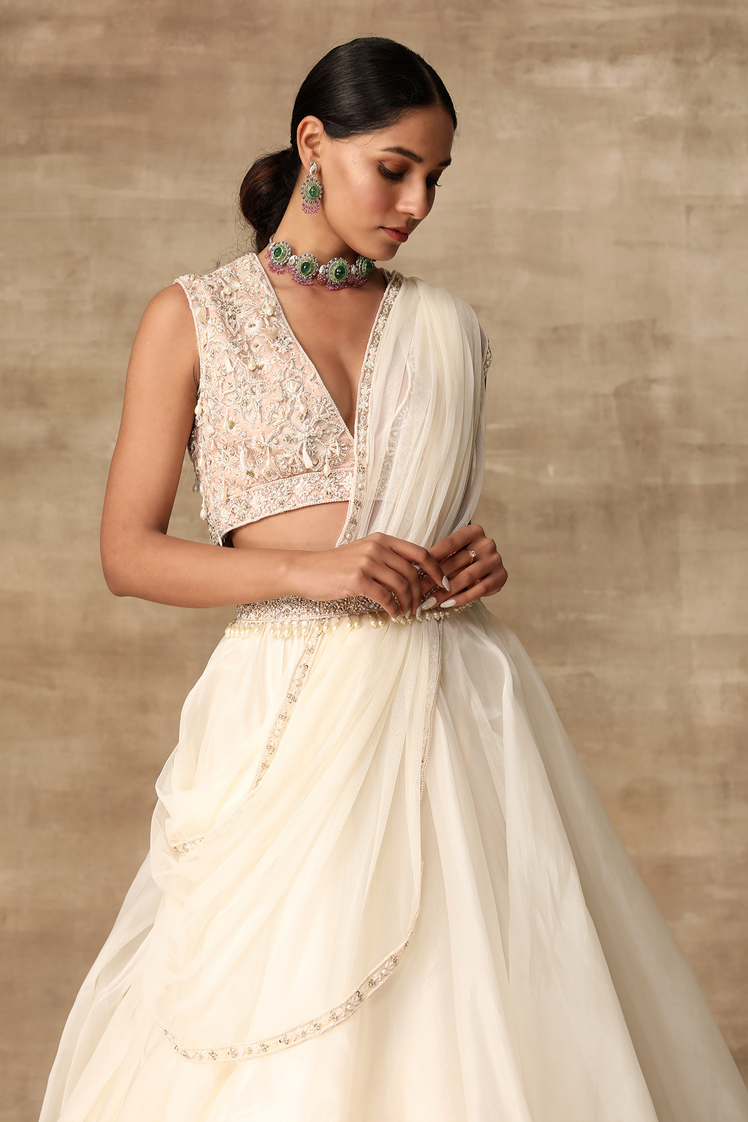 RM-Ivory heavy pearl embroidered organza