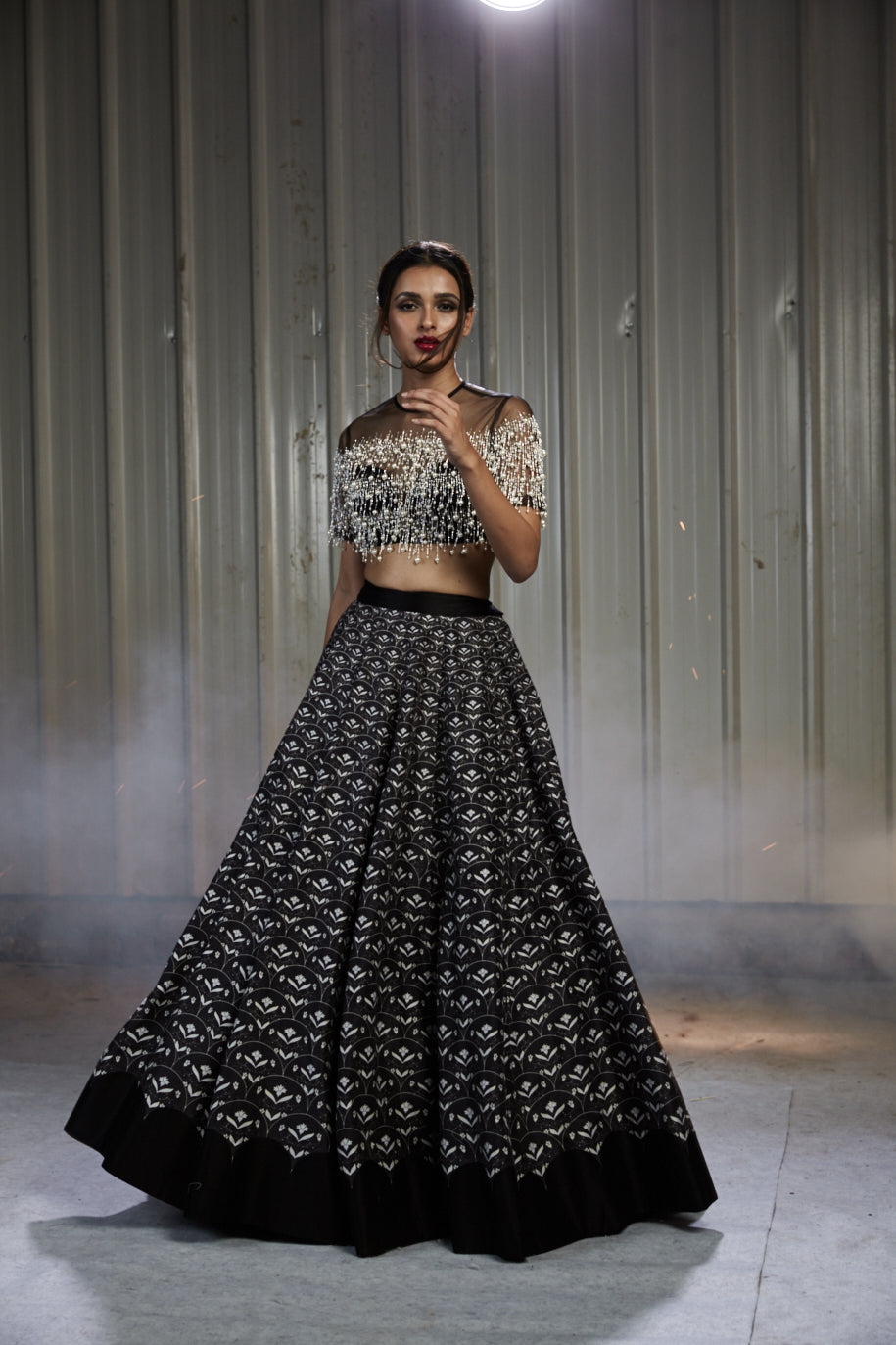 Pearl Blouse With Grading Printed Skirt Ridhi Mehra