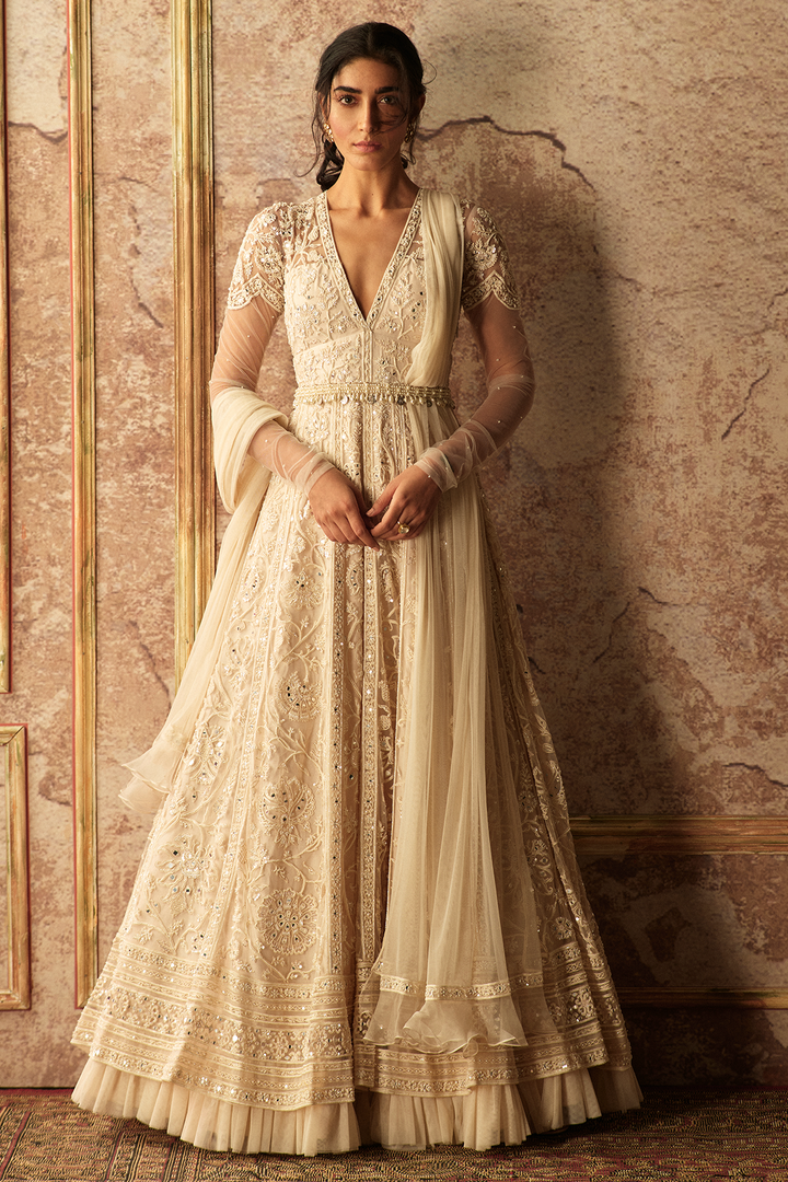 Ridhi_mehra-Ivory net embroidered anarkali